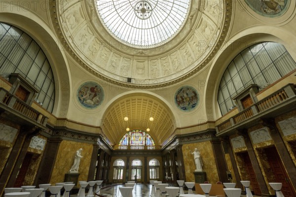 Foyer with glass dome of the Wiesbaden spa hotel and casino, Wiesbaden spa, Hesse, Germany, Europe