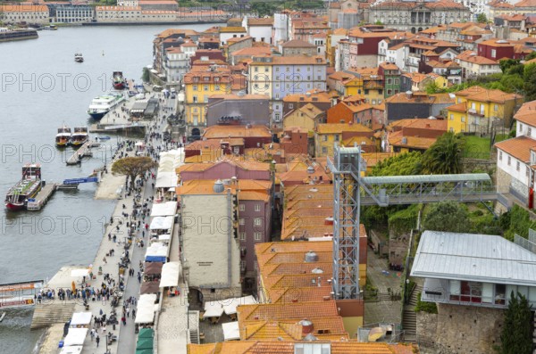 River Douro and rooftops of historic buildings in Ribeira area, city of Porto, Portugal, Europe