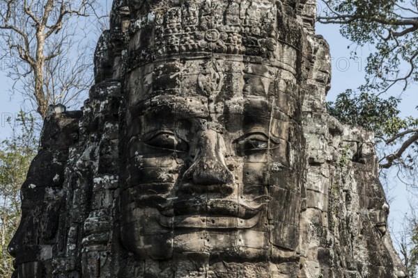 Tor tor with huge faces to Angkor Thom, Angkor Wat, Angkor, UNESCO World Heritage Site, Siem Reap, Cambodia, Indochina, Southeast Asia, Asia