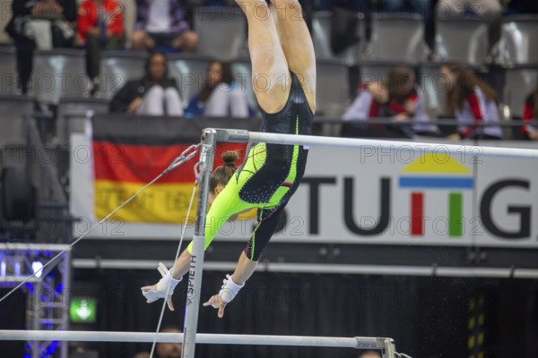 EnBW DTB-Pokal Stuttgart 2025, Mixed Cup***Janoah Müller warming up on the uneven bars