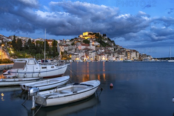 City view of Sibenik at dusk, Croatia, Europe