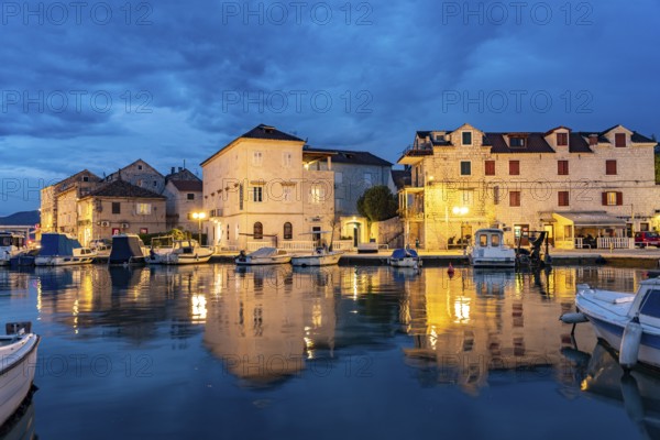 Trogir marina at dusk, Trogir, Croatia, Europe