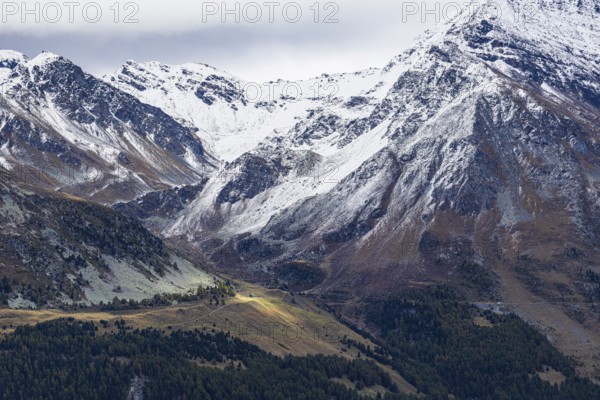 Snow-covered mountains above Saint Luc, Val d'Anniviers, Valais Alps, Canton Valais, Switzerland, Europe