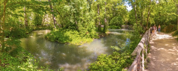 Panoramic view of the Duck Lake in the Monasterio de Piedra Natural Park, Aragon, Spain, Europe
