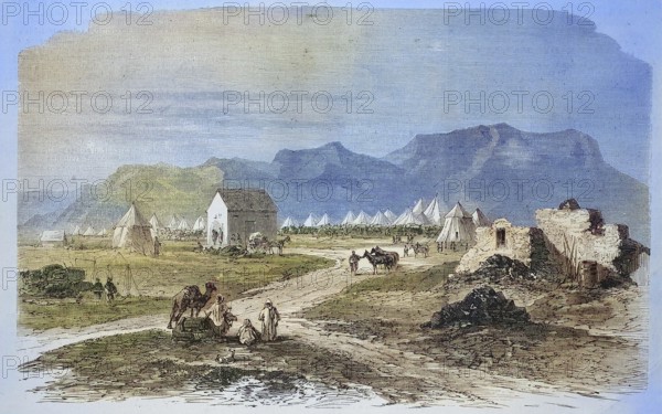 British Ethiopian Expedition of 1868, the vanguard of Sir Robert Natier's troops, in Antalo, Abyssinia, now Ethiopia, Historic, digitally restored reproduction of an original 19th century artwork, exact original date unknown