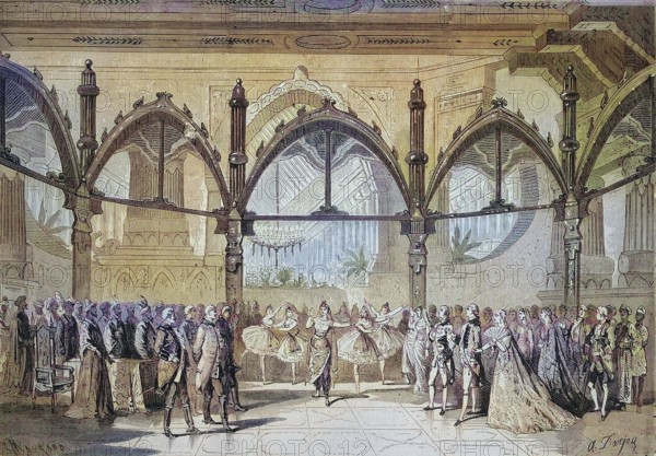 Imperial Theatre of the Comic Opera, Opera-comique, The First Day of Happiness, Premiere, 1869, Paris, France, Historic, Digitally restored reproduction of an original 19th century master, exact original date unknown, Europe