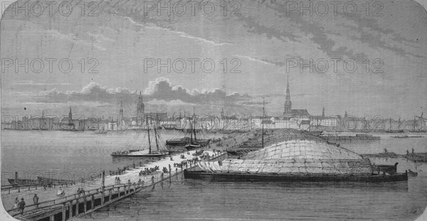 View of the city of Riga from the left bank of the Düna, 1869, today Latvia, Historic, digitally restored reproduction of a 19th century original