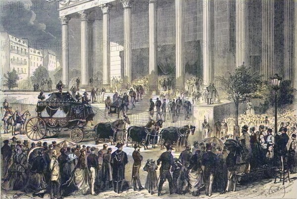 Funeral of Alexandre Florian Joseph Count of Colonna-Walewski (4 May 1810 to 27 October 1868) a French politician and diplomat in the church LEglise de la Madame, Paris, France, Historical, digitally restored reproduction of an original 19th century painting, exact original date unknown, Europe