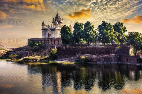 Jaswanth Thada mausoleum on sunset in Jodhpur, Rajasthan, India, Asia
