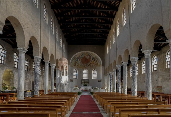 Interior of the early medieval church of Sant'Eufemia from the second half of the 4th century, Grado, Grado island, Friuli Venezia Giulia region, Italy, Europe
