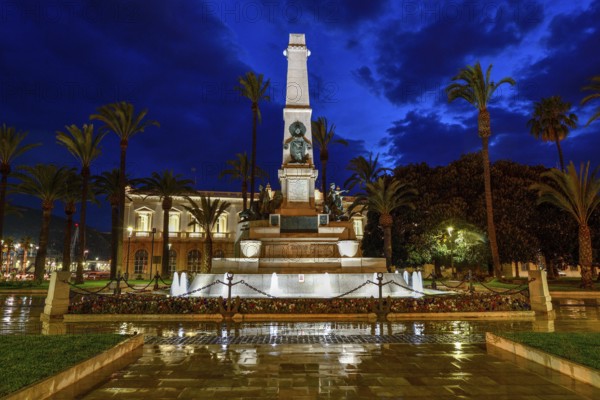 Monument to the Heroes of Santiago de Cuba and Cavite, blue hour, Cartagena, Region of Murcia, Spain, Europe