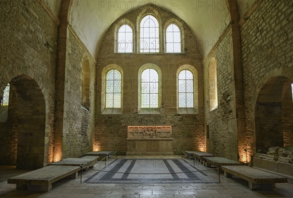 Altar in the nave of the Cistercian Abbey of Fontenay, Unesco World Heritage Site, Cote dOr, Burgundy, France, Europe