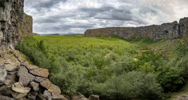 Asbyrgi Canyon, lake on a cliff, Icelandic Highlands, Iceland, Europe
