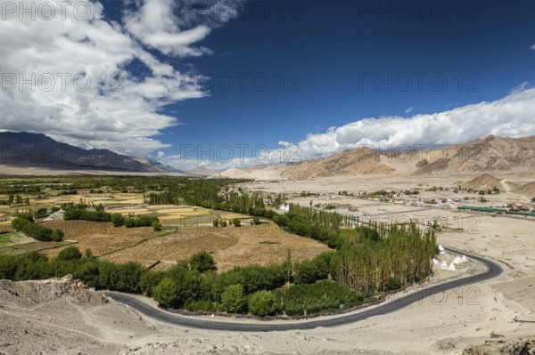 View of Indus valley from Thiksey gompa. Ladakh, India, Asia