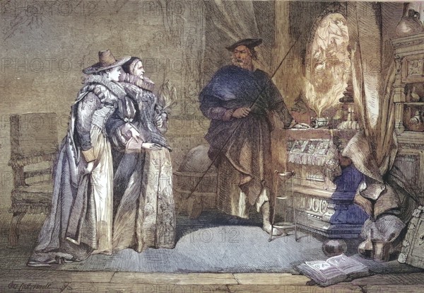 Der Zauberspiegel, Die stolze Hildegard oder Asprian mit dem Zauberspiegel is a drama in three acts written by Franz Graf von Pocci in 1869, Historical, digitally restored reproduction of an original 19th century play, exact original date unknown