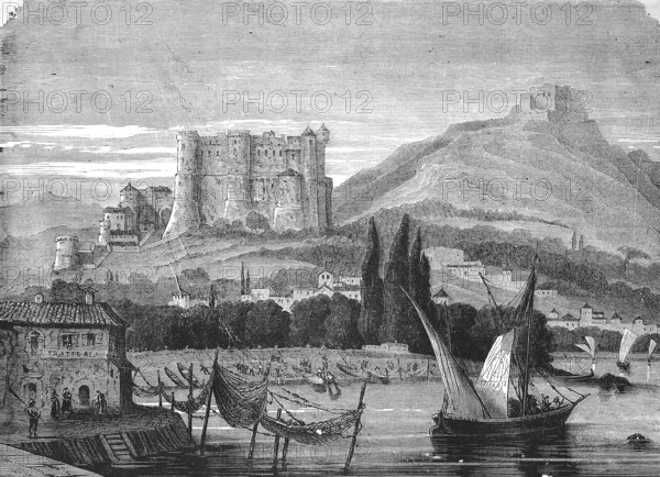The Fort of La Spezia in Liguria in 1869, Italy, Historic, digitally restored reproduction of an original 19th century painting, exact original date not known, Europe
