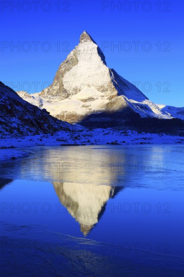 Matterhorn and mountain lake, Valais, Switzerland, Europe