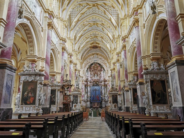 View of the high altar, Former abbey church, monastery church of the former Cistercian abbey of Ebrach, Bamberg district, Upper Franconia, Bavaria, Germany, Europe