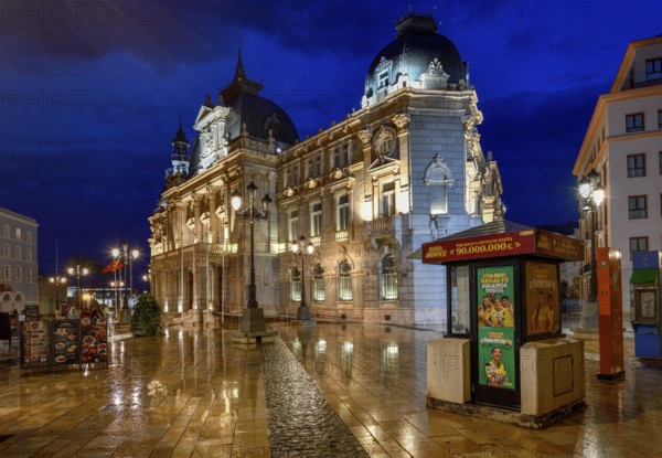 City Hall in the Palacio Consistorial, blue hour, Cartagena, Region of Murcia, Spain, Europe