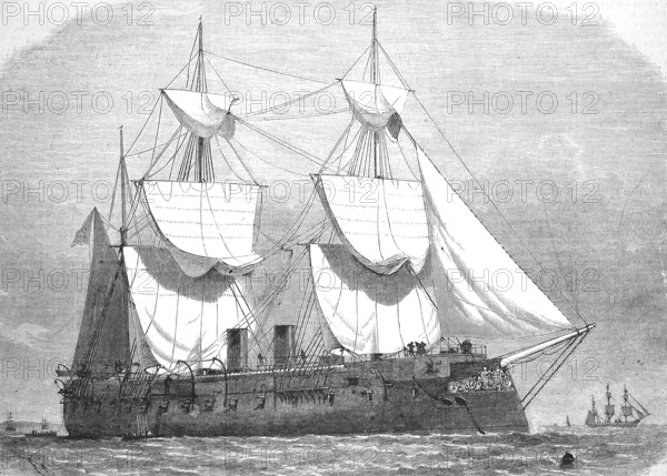 SMS Kronprinz was an armoured ship of the Kaiserliche Marine, 1869, sailing steamer, Prussia, Historic, digitally restored reproduction of a 19th century original