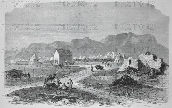 British Ethiopian Expedition of 1868, the vanguard of Sir Robert Natier's troops, in Antalo, Abyssinia, now Ethiopia, Historic, digitally restored reproduction of an original 19th century original