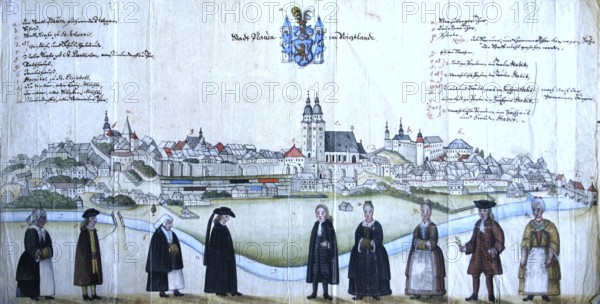 The traditional traditional costume in Plauen in the 18th century, Saxony, Germany, Historical, digitally restored reproduction of a 19th century original, Europe