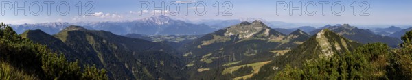 Panoramic view, mountain landscape, view from the summit of Gruberhorn to Regenspitz and Schmittenstein, Osterhorngruppe, Salzkammergut, province Salzburg, Austria, Europe