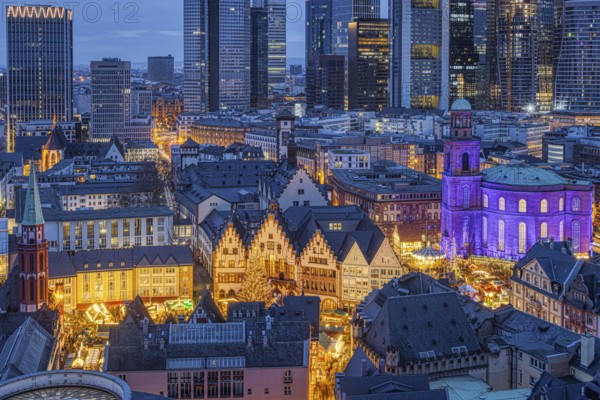 St Paul's Church in Frankfurt am Main will be illuminated in blue on 10 December 2023, International Human Rights Day. This commemorates the declaration of the UN Human Rights Charter of 10 December 1948, Römerberg, Frankfurt am Main, Hesse, Germany, Europe