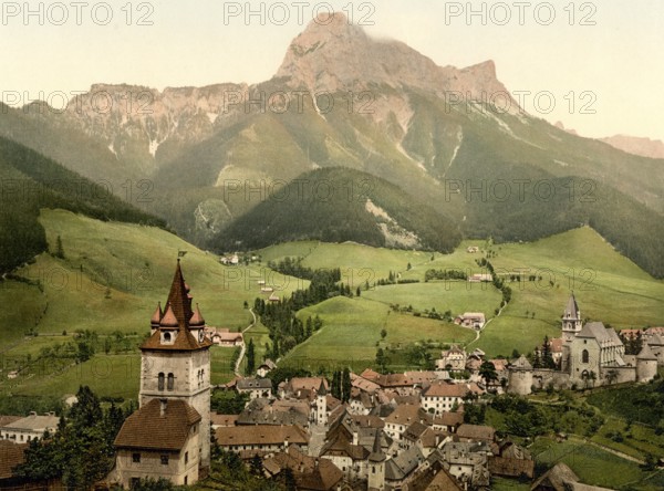Ort Eisenerz in der Steiermark, Österreich, um 1890, Historical, digitally restored reproduction from a 19th century original, Place Eisenerz in Styria, Austria, around 1890, Historical, digitally restored reproduction from a 19th century original, Europe
