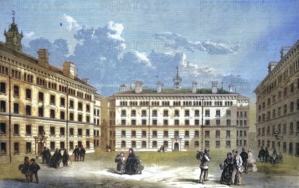 Peabody Square in the Borough of Islington, London, 1869, England, Historic, digitally restored reproduction of a 19th century original