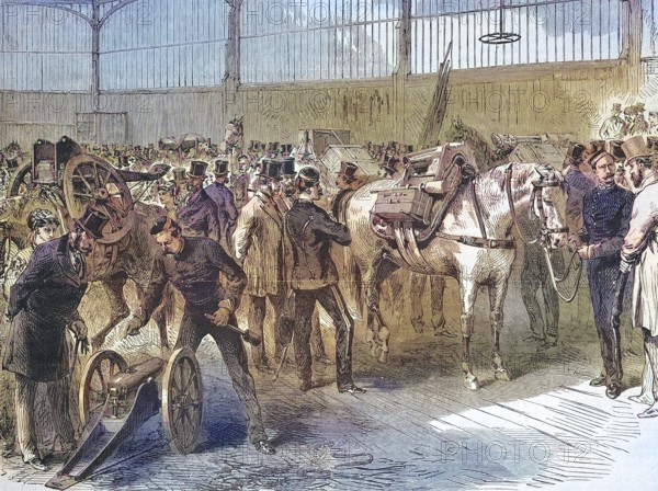 Inspection at Woolwich Arsenal, where troops were being equipped for the expedition to Abyssinia, 1869, England, Historic, digitally restored reproduction of a 19th century original, exact original date unknown