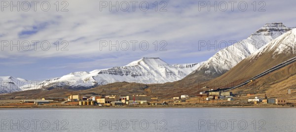 View over Pyramiden, abandoned Soviet coal mining settlement on Svalbard, Spitsbergen