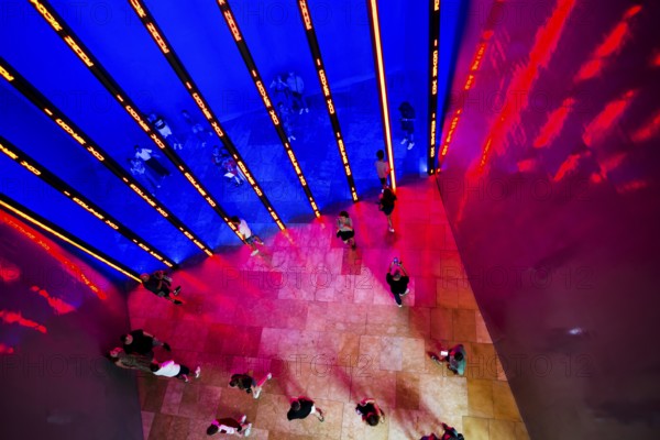Guggenheim Museum, architect Frank Gehry, interior view, artist Jenny Holzer, Bilbao, Basque Country, Spain, Europe