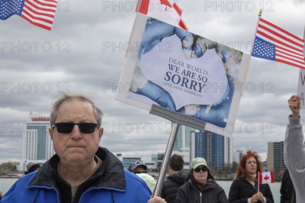 Detroit, Michigan USA - 26 April 2025 - A 'Bridging Our Friendship' rally on the banks of the Detroit River pushes back at the anti-Canada attitude of the Trump Administration. A similar rally took place acress the river in Windsor, Ontario, and at other border crossings in Michigan and Ontario