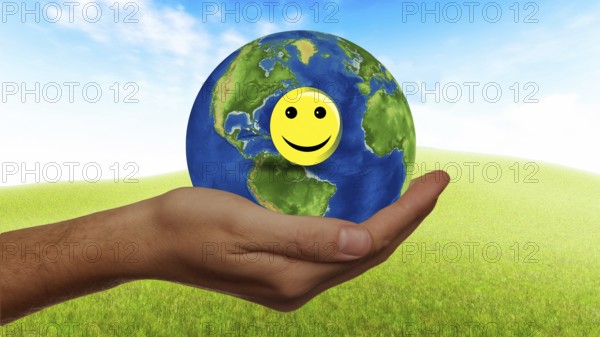 Symbolic image, smiley face for Europe, world, Germany, Bundestag, new government 2025, sign with a call to action, world crisis, wars, autocracies, democracy in danger, urgently needed reforms, planning for the future, no politician haggling, hope, partnership, USA in danger, Russian threat, Nato, cohesion, humanity, Europe