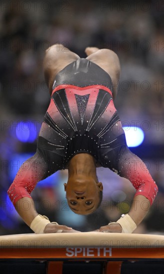 Gabrielle Black CAN vault action gymnastics, EnBW DTB-Pokal, Porsche-Arena, Stuttgart, Baden-Württemberg, Germany, Europe