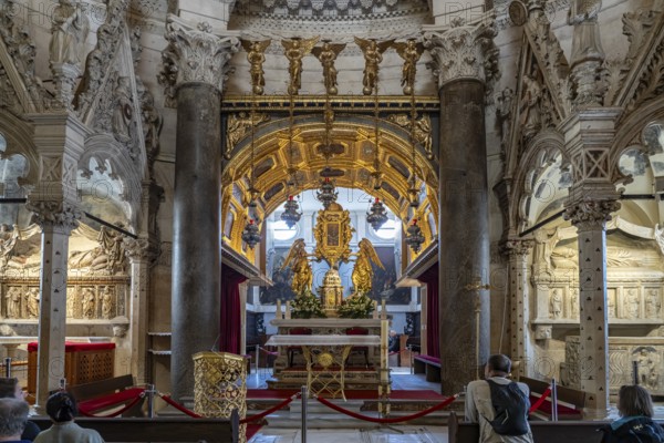 Main altar in the interior of the Cathedral of St Domnius in Split, Croatia, Europe