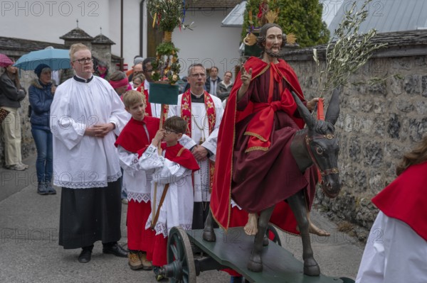 Palmesel procession, tradition since the 18th century, Parish Church of the Assumption of the Virgin Mary, Thaur, Innsbruck district, Tyrol, Austria, Europe