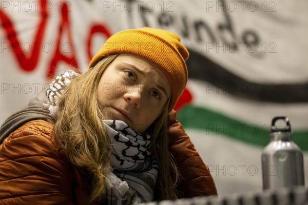 Greta Thunberg taking part in a pro-Palestinian rally on the market square in Mannheim