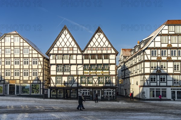 Half-timbered houses on the market square in Soest, North Rhine-Westphalia, Germany, Europe
