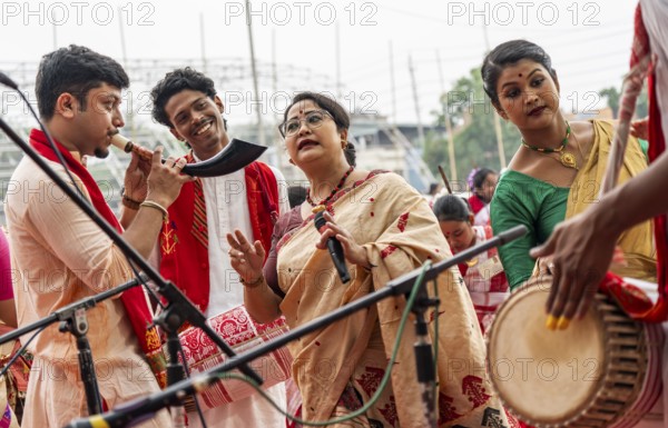 Head instructor Dreamly Gogoi (M) dance in a Bihu dance workshop ahead of Rongali Bihu Festival, in Guwahati, India on 6 April 2025