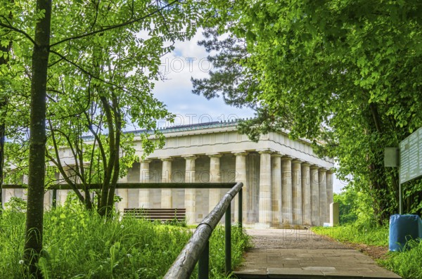 View of the Walhalla Hall of Fame from the north-east, in Donaustauf on the Danube near Regensburg, Bavaria, Germany, Europe