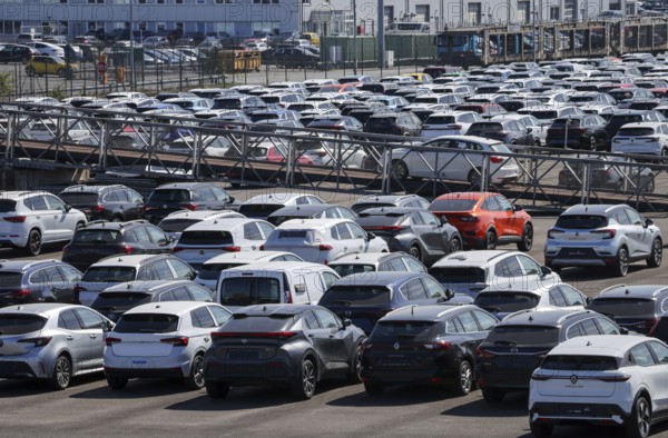 Duisburg, North Rhine-Westphalia, Germany - New cars, transhipment centre, car terminal in Duisburg port