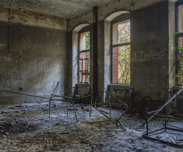 Interior view, former Alpine house on the historic site of the tuberculosis sanatorium in Beelitz, Brandenburg, Germany, Europe