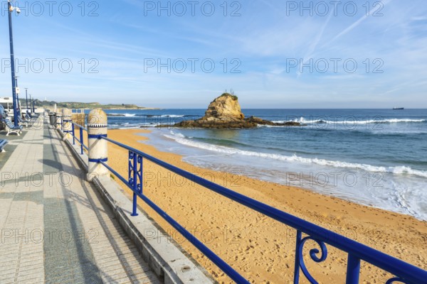 Playa Camello in Santander without people on a spring afternoon, Cantabria, Spain. Next to the promenade