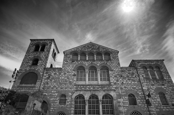 Church of Hagios Demetrios, also Agios Dimtrios or Demetrios Basilica, Thessaloniki, Macedonia, black and white, Greece, Europe