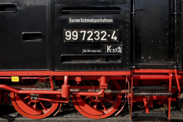 Detail of a steam locomotive, Harzer Schmalspurbahnen, abbreviated HSB, railway romance, nostalgia, Wernigerode, Saxony-Anhalt, Germany, Europe