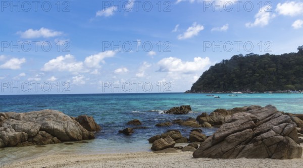 Blue sea with coral reefs in the marine park
