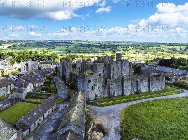 Middleham Castle from a drone, Middleham, Wensleydale, North Yorkshire, England, United Kingdom, Europe