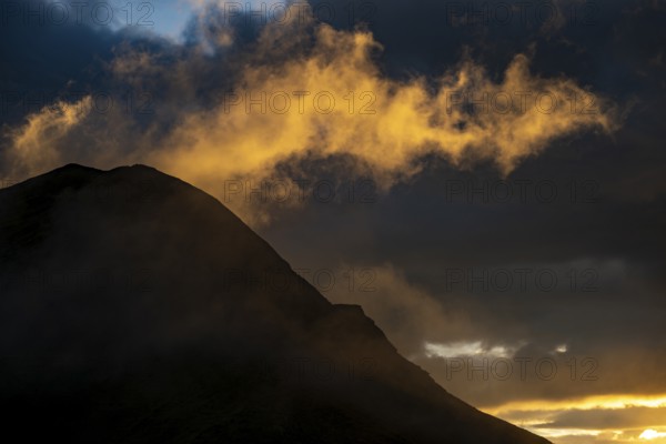Montafon mountains with dramatic cloudy sky at sunset, Tschagguns, Rätikon, Montafon, Vorarlberg, Austria, Europe